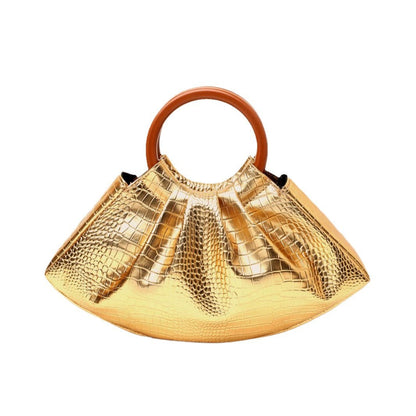 Resin Ring Handle Ruched Cloud Tote Purse