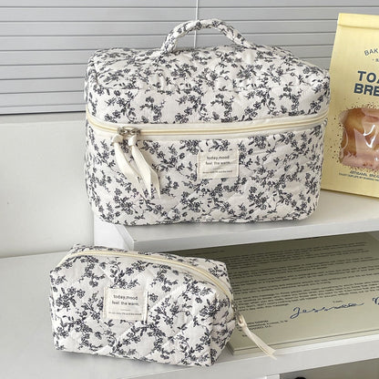 Flower Print Color Block Portable'Make Up Bag