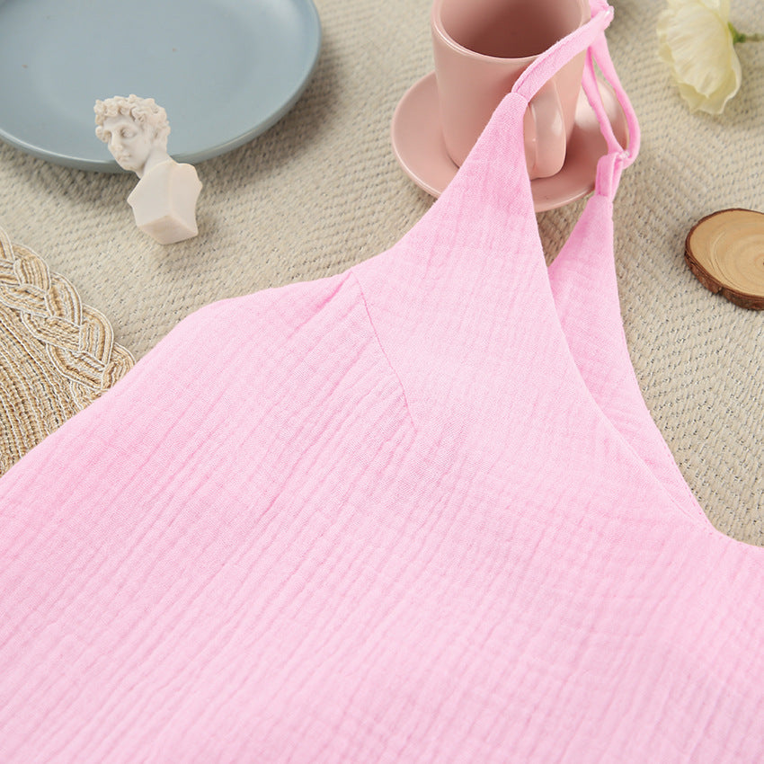 Solid Color Low Collar Sleepwear Dress