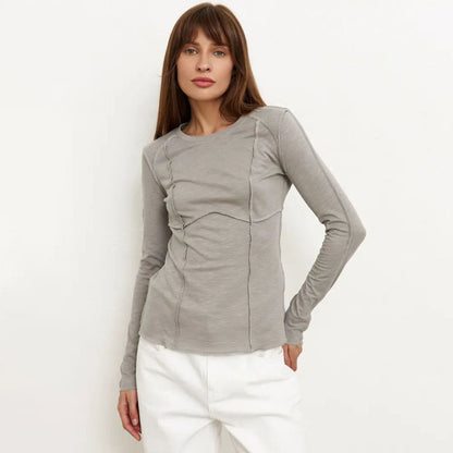 Patchwork Round Neck Simple Tops