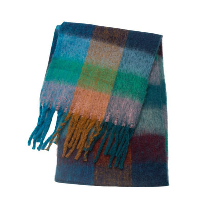 Contrast Color Plaid Tassel Scarves