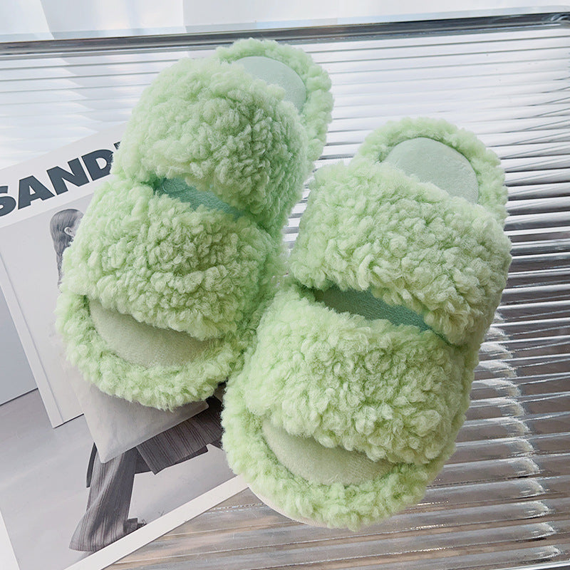 Solid Color Fluffy Fuzzy Two Band Slippers