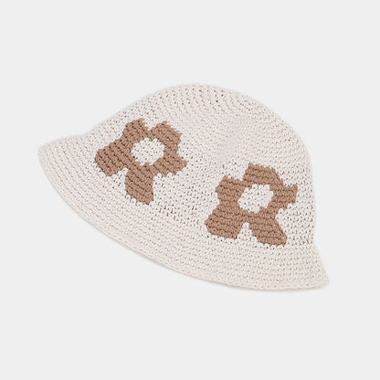 Floral Pattern Contrast Color Crochet Bucket Hat