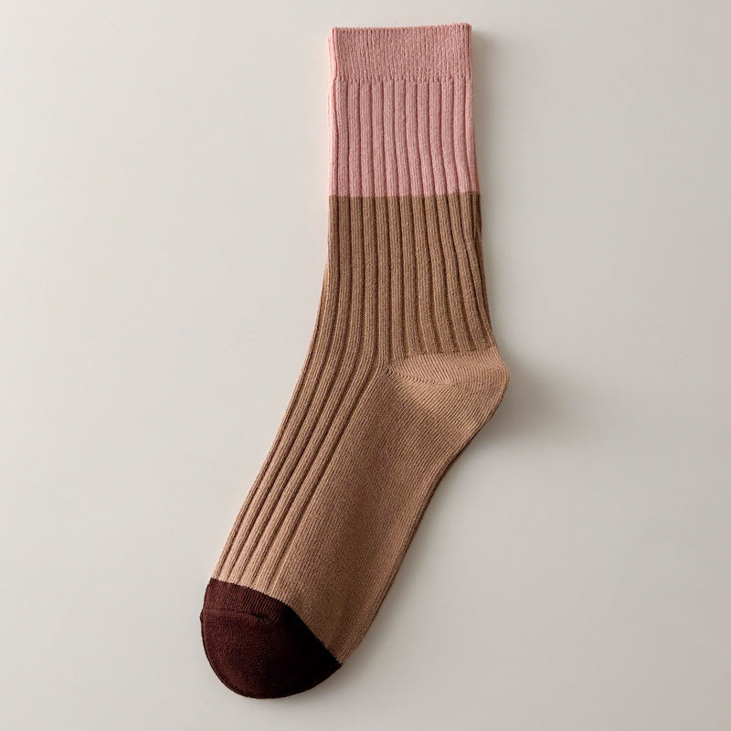 Striped Color Block Simple Ribbed Socks
