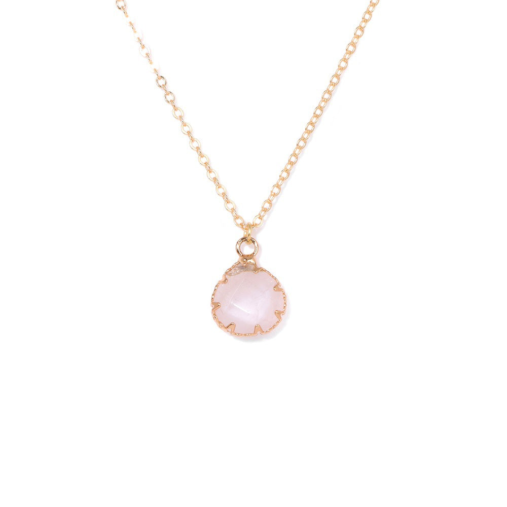 Irregiular Pink Crystal Pendant Simple Neckalces