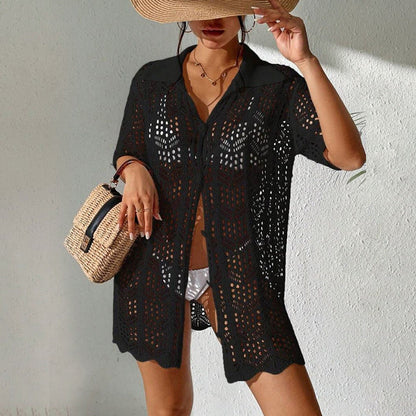 Sexy Lapel Button Down Shirt Cover Ups