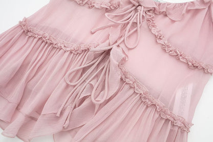 Solid Color Layered Ruffle Spaghetti Strap Top