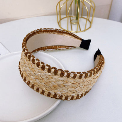 Bohemian Straw Color Block Wide Headbands