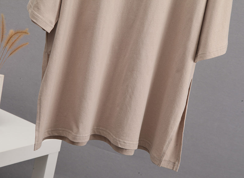 Casual Split Loose Round Neck Short Sleeves Top