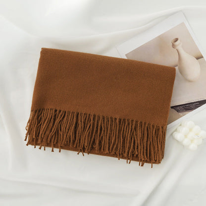 Simple Solid Color Fringed Winter Scarf