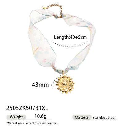 Gold Shell Pendant Colorful Scarf Necklace