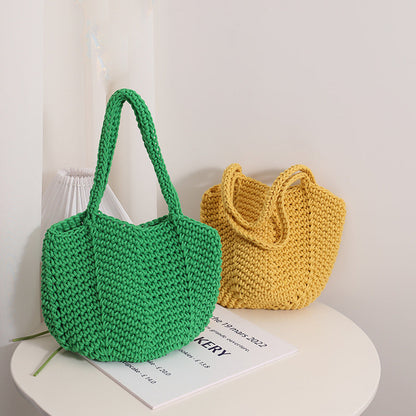 Solid Color Simple Woven Knit Handbag