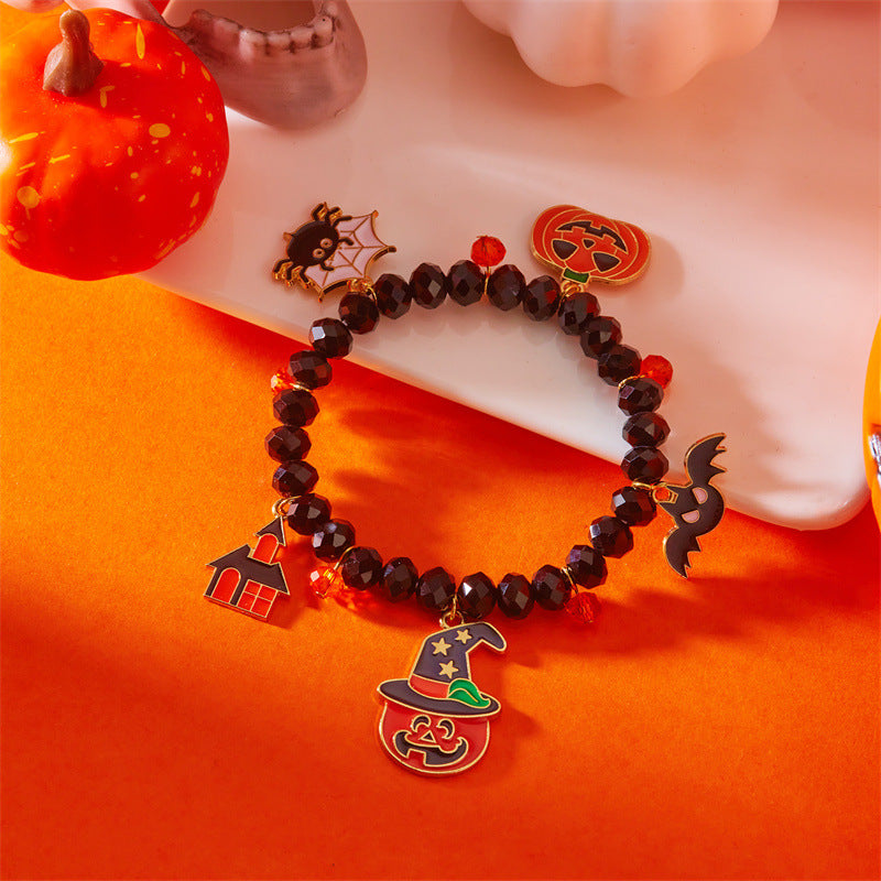 Spooky Ghost Pumpkin Spider Charm Halloween Bracelet