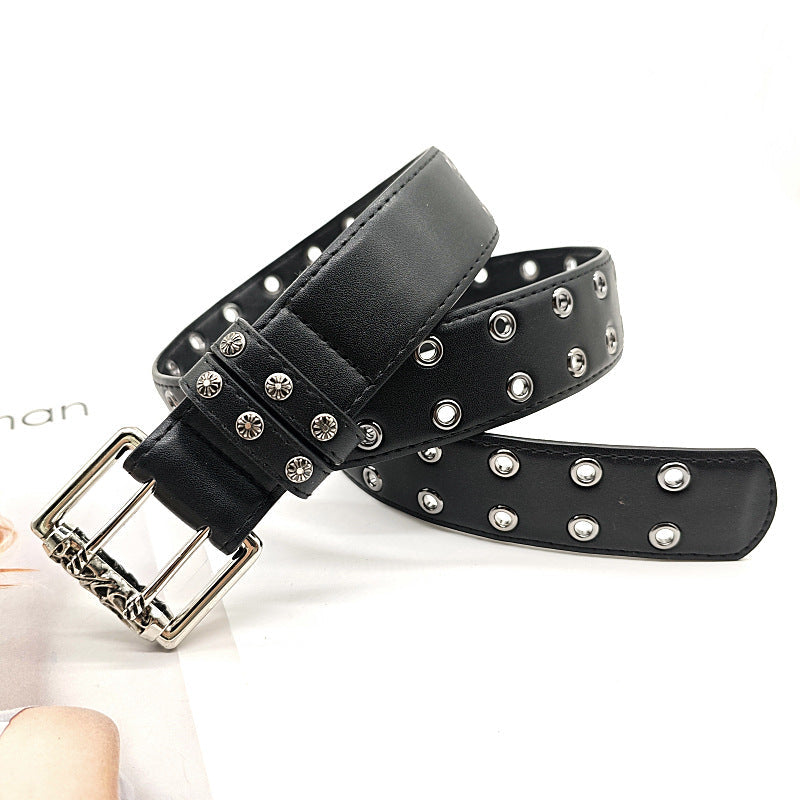 Punk Street Metal Leather Wide Belt