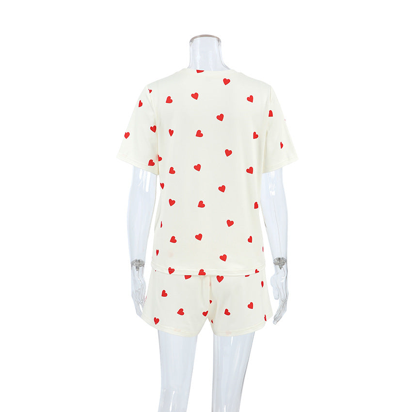 2PCS Love Print Knit Sleepwear Sets