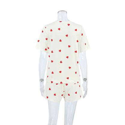 2PCS Love Print Knit Sleepwear Sets