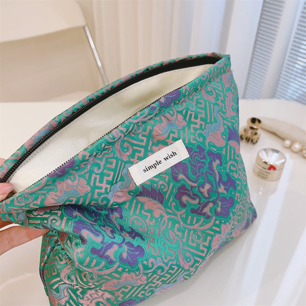 Elegant Jacquard Portable Zipper Cosmetic Bag
