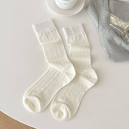 Solid Color Ribbed Simple Thin Socks