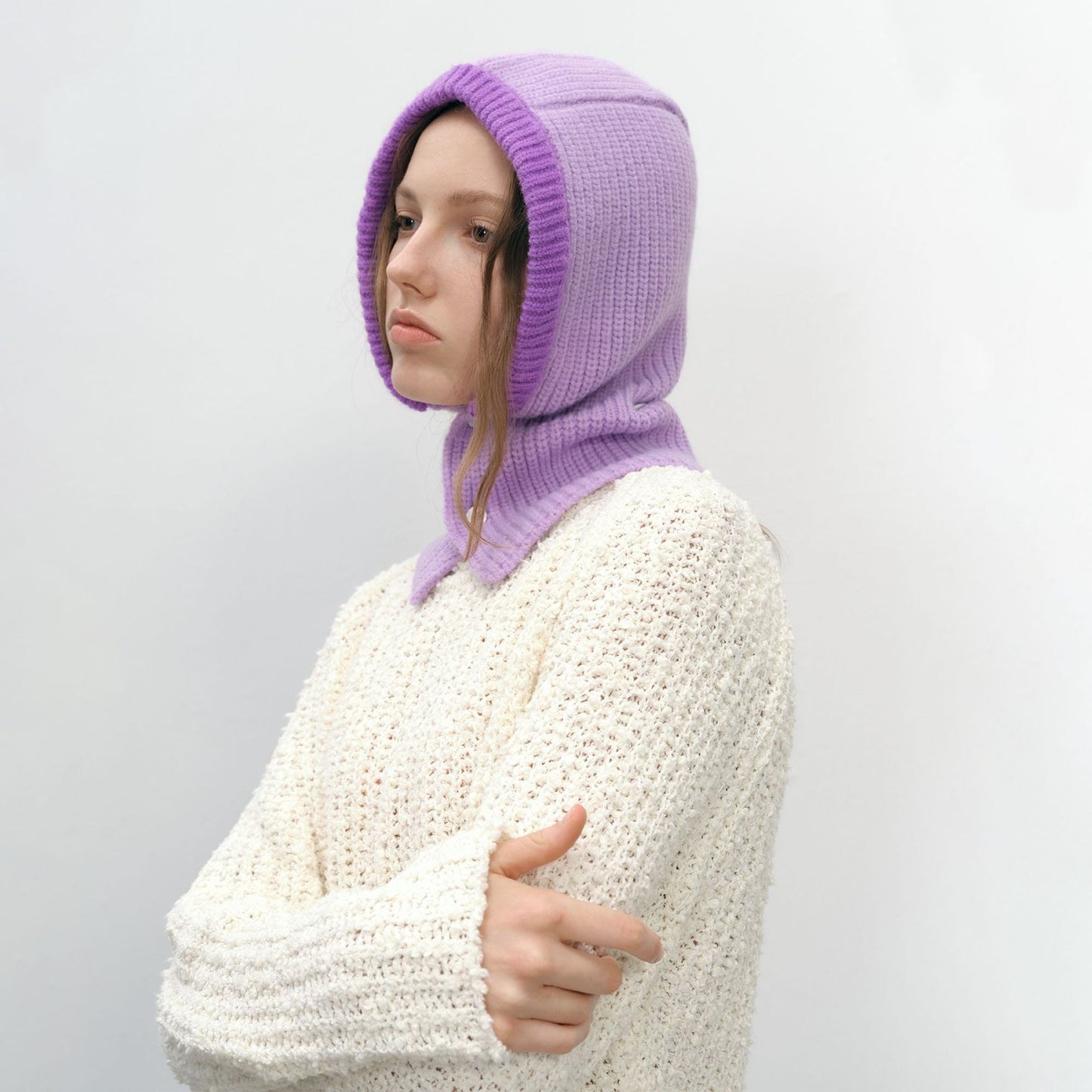 Simple Color Block Button Down Knit Hat Scarve