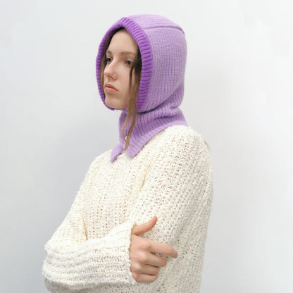 Simple Color Block Button Down Knit Hat Scarve