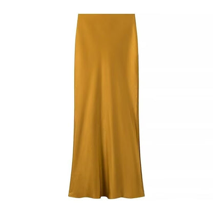 Elegant Solid Color Satin Mermaid Maxi Skirt