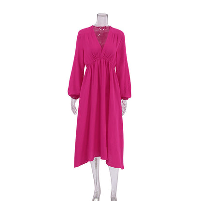 V-Neck Solid Color Loose Homewear Dress