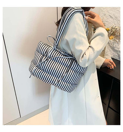 Striped Puffer Bow Knot Shoulder Handbag