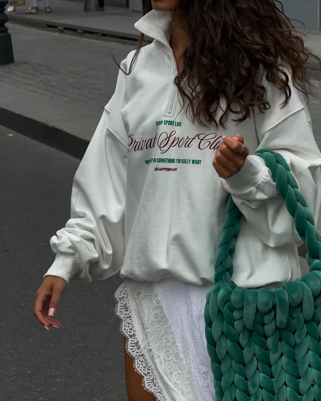 Zipper Letter Print Loose Hoodie