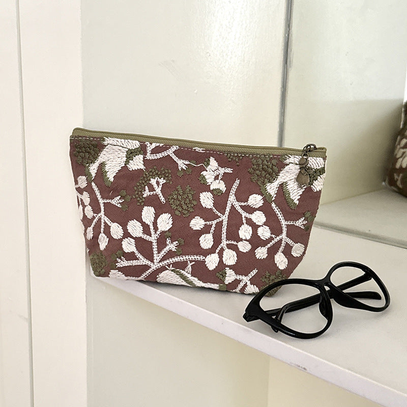 Elegant Floral Embroidered Storage Pouch
