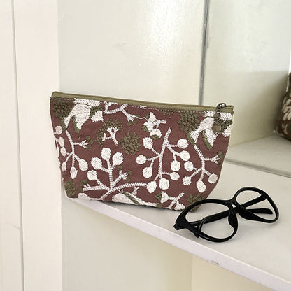 Elegant Floral Embroidered Storage Pouch