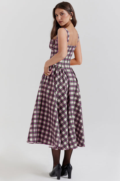 Vintage Plaid Pleated Spaghetti Dress
