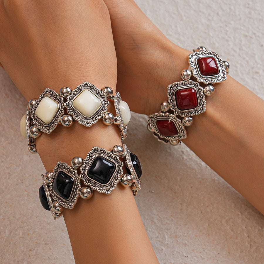 Diamond-Shaped Beaded Bangle Stretch Bracelet