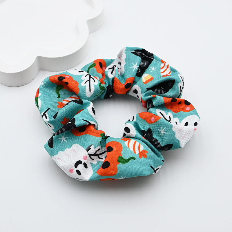 Halloween Pumpkin Skull Print Scrunchie