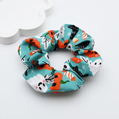 Halloween Pumpkin Skull Print Scrunchie