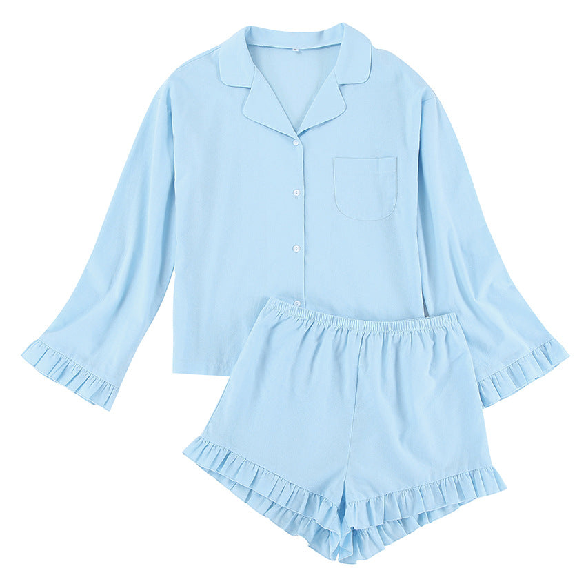 Flounce Loose Solid Color Homewear Sets