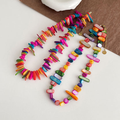 Colorful Irregular Shell Beaded Choker Necklace