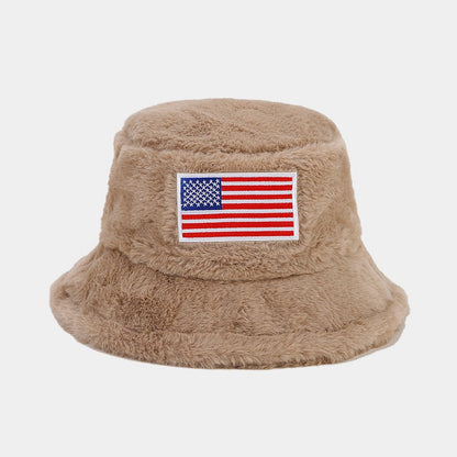Winter American Flag Fuzzy Warm Bucket Hat