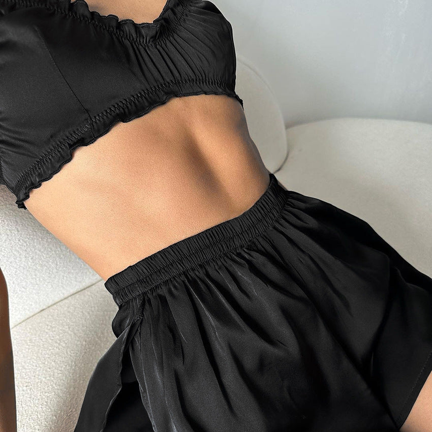 Flounce Solid Color Sexy Sleepwear Sets