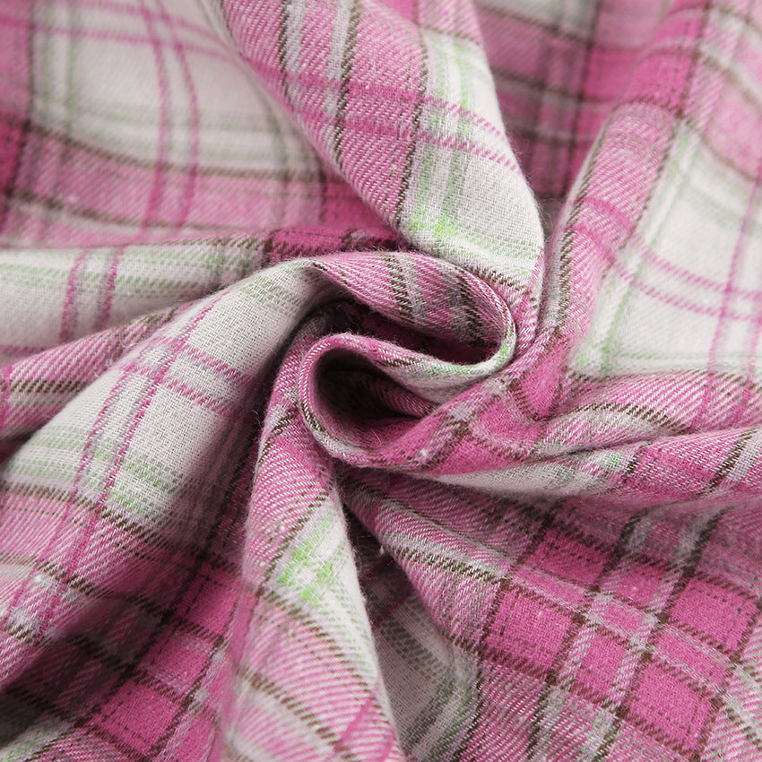 Plaid Long Sleeve Shirt and Pants Sets