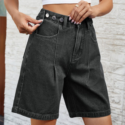 Casual Washed High Waist Bermuda Shorts