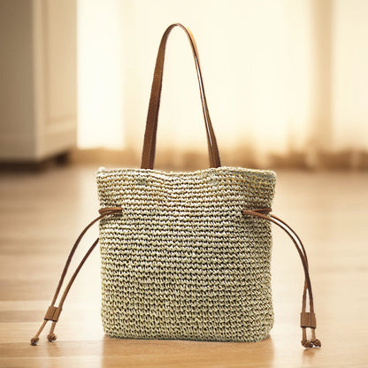 Drawstring Large Capacity Straw Shoulder Bag