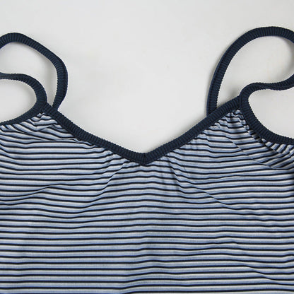 Simple Striped Spaghetti Strap Shorts Set