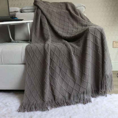 Minimalist Solid Color Diamond Pattern Sofa Blanket