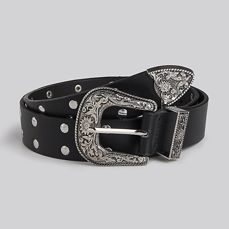 Vintage Punk Double Row Rivets Wide Belts