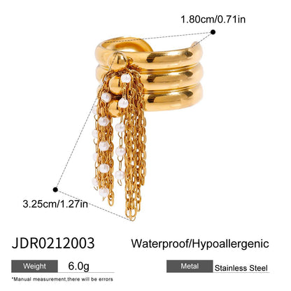 Elegant Pearl Tassel Pendant Open Ring