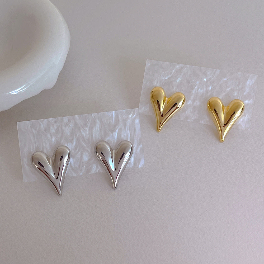 Love Heart Metal Elegant Stud Earrings