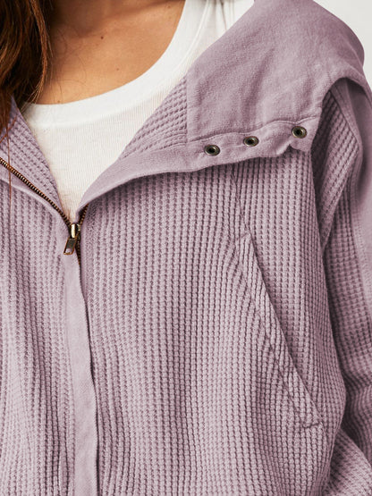 Casual Solid Color Zip Up Cropped Hoodie