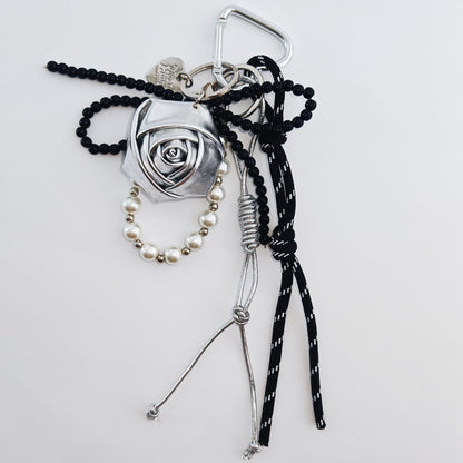 Leather Rose Beads Keychain Bag Charms