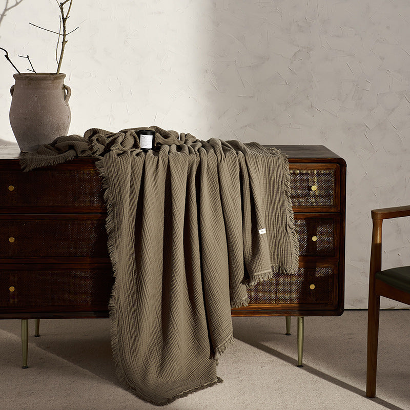 Retro Tassel Solid Color Soft Knit Blanket