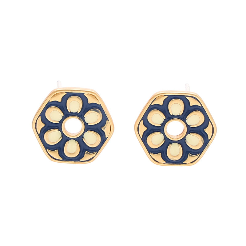 Vintage Geometric Floral Stud Earrings